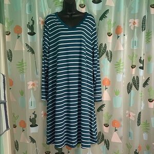 LuLaRoe Teal and White Striped Long Sleeve Dress